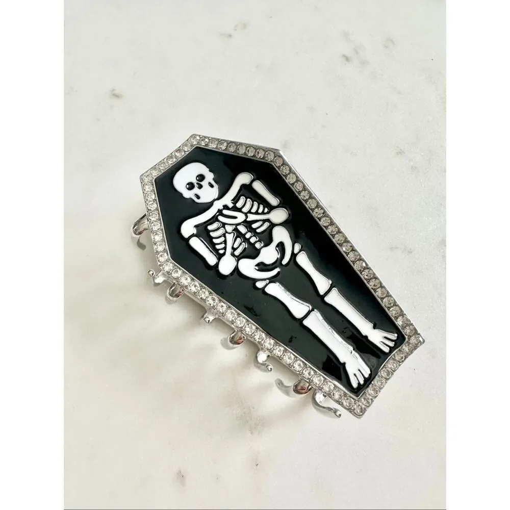 Skeleton Coffin Rhinestone Hair Claw Clip Goth Halloween NWT